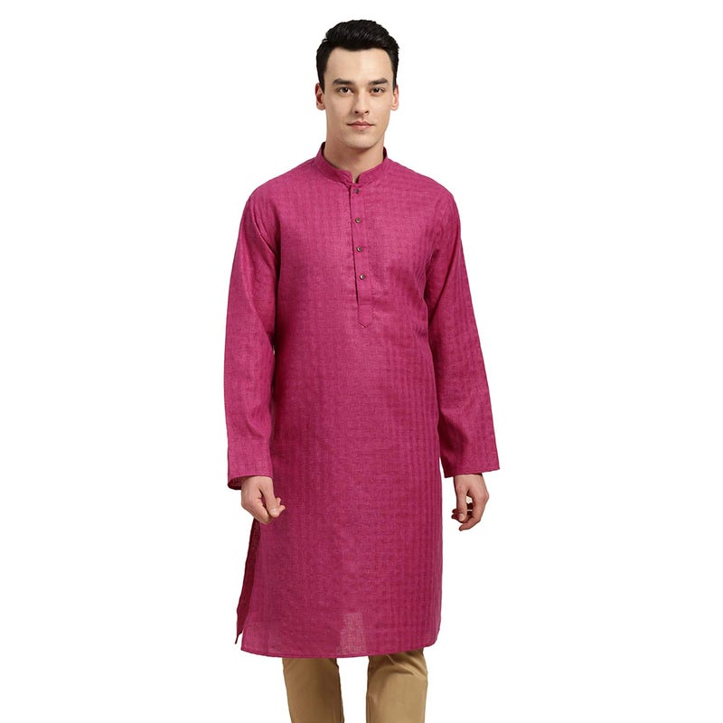 Sojanya (Since 1958 Men'S Cotton Linen Magenta Checked Only Long Kurta, Size 44 - Image 1
